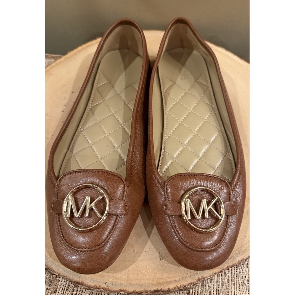 Michael Kors Lillie Luggage Brown‎ Leather Loafers Ballet Flats Sz 8.5
